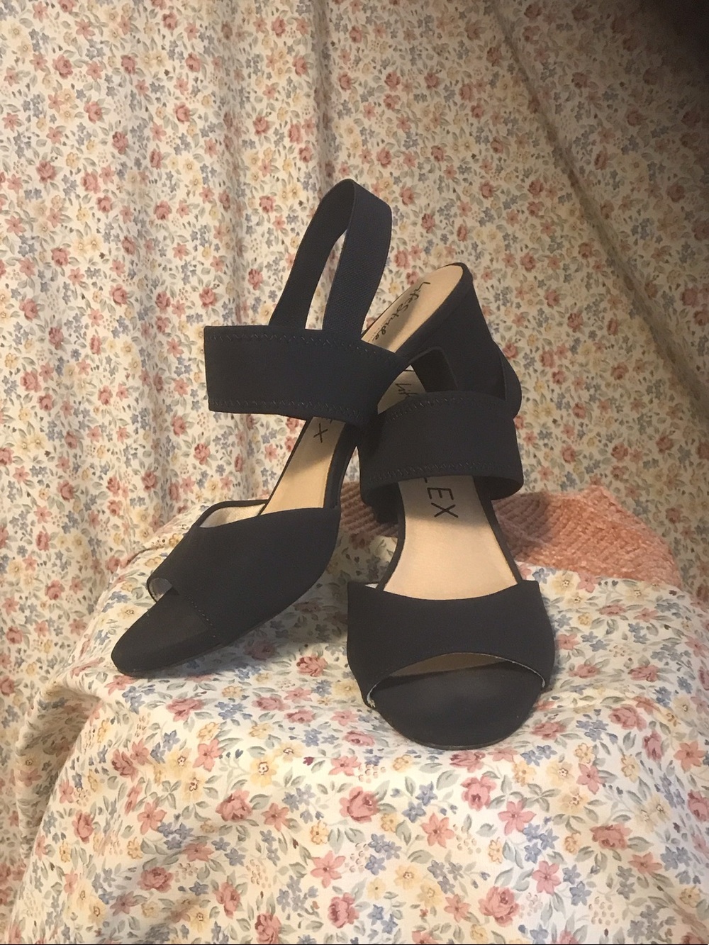 Life Stride Navy Elastic Strap Open-Toe Heels